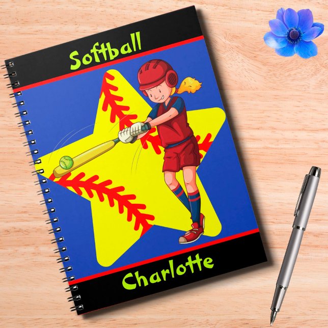 Softball Girls Star Batter Swing Personalisiert Notizblock (Von Creator hochgeladen)
