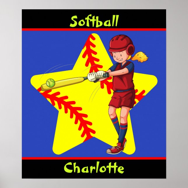Softball Girls Star Batter Swing Personalisiert Poster (Vorne)