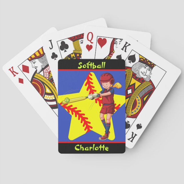 Softball Girls Star Batter Swing Personalisiert Spielkarten (Rückseite)