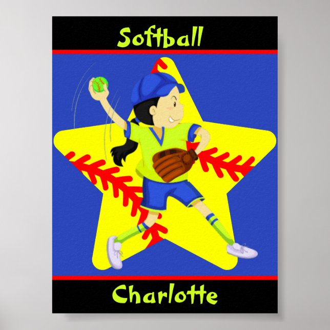 Softball Girls Star Pitcher Personalisiert Poster (Vorne)