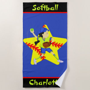 Softball Girls Star Pitcher Personalisiert Strandtuch