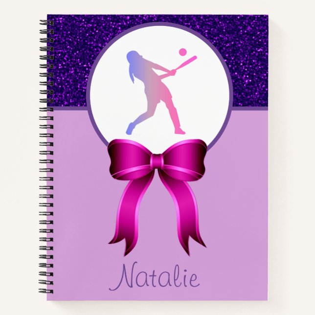 Softball-Glitzer und Boom-Notebook Notizbuch (Vorderseite)