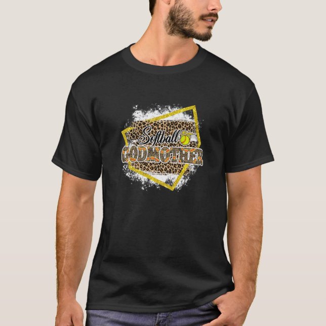 Softball Godmother Leopard Bleached Family Matchin T-Shirt (Vorderseite)