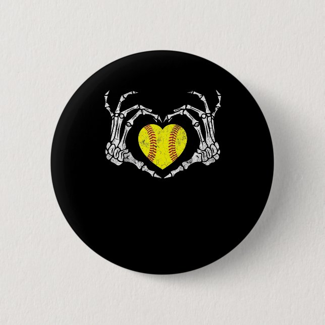 Softball Heart Skeleton Hand Halloween Kostümspass Button (Vorderseite)