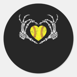 Softball Heart Skeleton Hand Halloween Kostümspass Runder Aufkleber