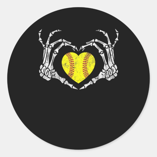 Softball Heart Skeleton Hand Halloween Kostümspass Runder Aufkleber (Vorderseite)