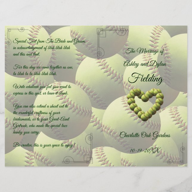 Softball Heart Wedding Theme Programm (Vorderseite)