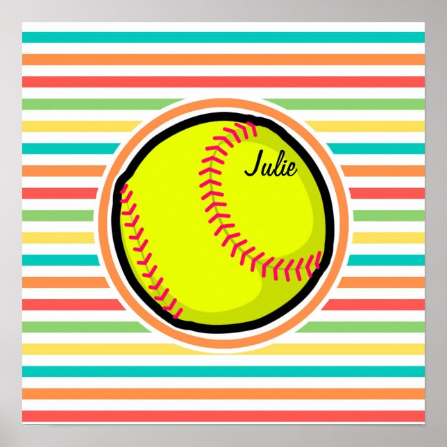 Softball; Helle Regenbogenstreifen Poster (Vorne)
