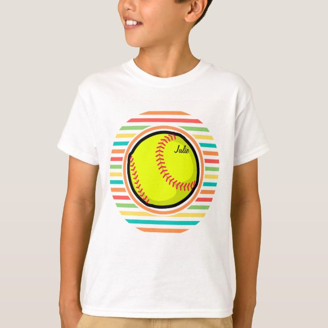 Softball; Helle Regenbogenstreifen T-Shirt (Vorderseite)