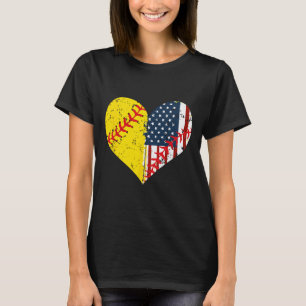 Softball Herz Amerikanische Flagge 4. Juli Geschen T-Shirt