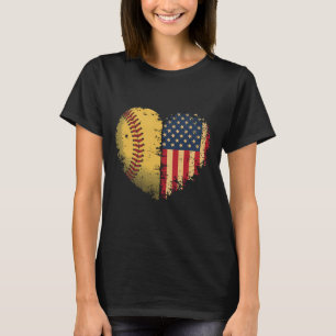 Softball Herz Amerikanische Flagge Patriotischer S T-Shirt