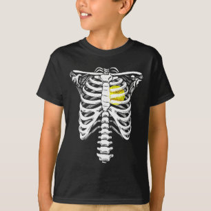 Softball Herz Skelett Rippenkäfig Halloween Liebe T-Shirt