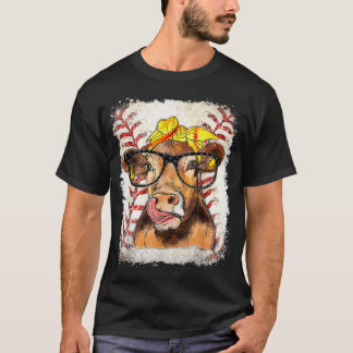Softball Highland Cow Funny Softball Lover Bleache T-Shirt