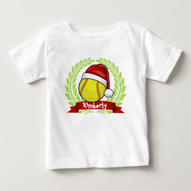 Softball im Weihnachtsstil der Weihnachtsmannmütze Baby T-shirt (Vorderseite)