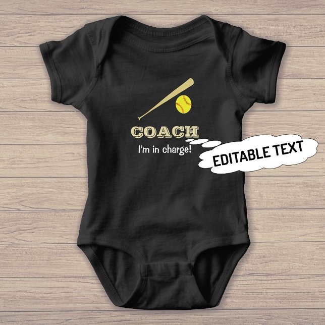 Softball-individuelle Name-Spaß Baby Strampler (The sample shows the black bodysuit with the 'vivid printing' option)