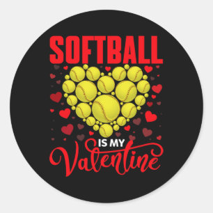 Softball ist mein Valentiner Softball-Ball Herz Va Runder Aufkleber