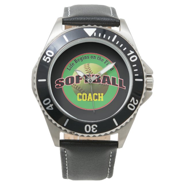 Softball-Lebensdauer auf dem Feld mit Name Text Armbanduhr (Vorderseite)