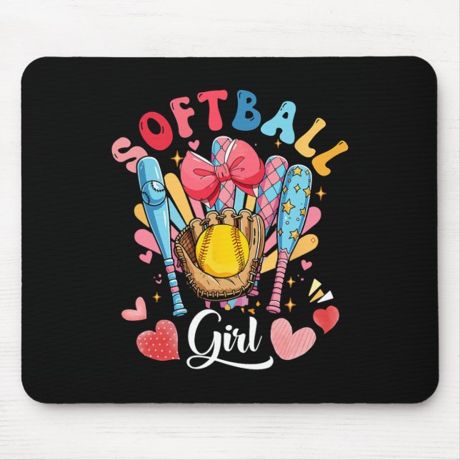 Softball-Liebhaberin Mädchen Farbige Bowling-Ausrü Mousepad (Vorne)
