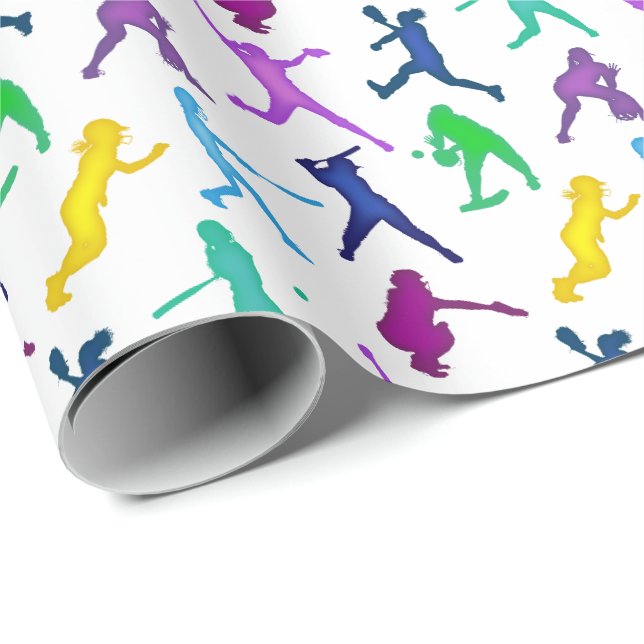 Softball-Mädchen-multi Farbe Geschenkpapier (Rolleneckpunkt)