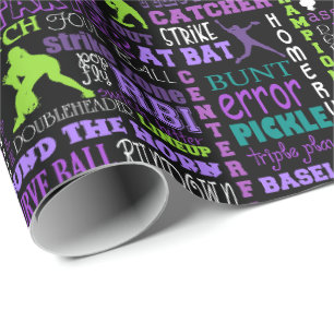 Softball-Mädchen-Schwarzes 1 Geschenkpapier