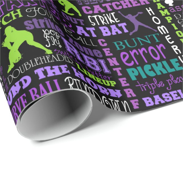 Softball-Mädchen-Schwarzes 1 Geschenkpapier (Rolleneckpunkt)