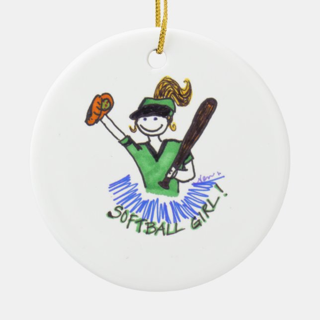 Softball-Mädchen-Verzierung Keramikornament (Vorne)