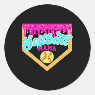 Softball Mama Drip Eiscreme tropfend Game Day Sof Runder Aufkleber
