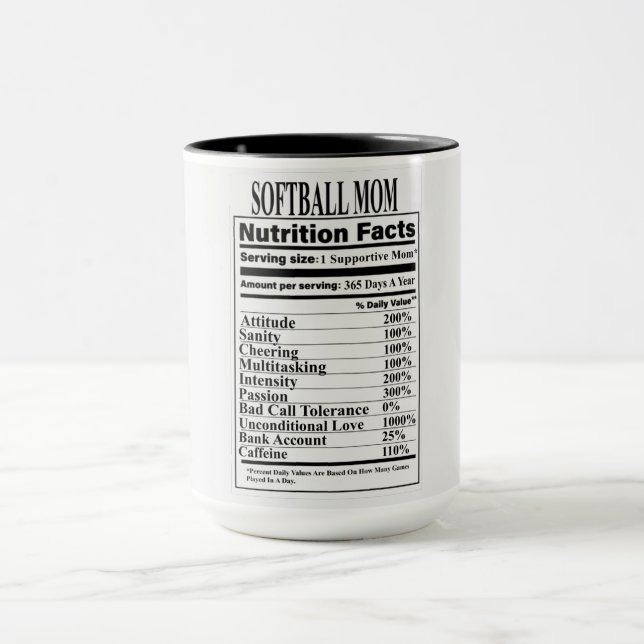Softball Mama Ernährung Fakten Tasse (Zentrum)