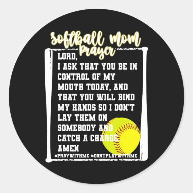Softball Mama Gebet Game Day Baseball Christlich R Runder Aufkleber (Vorderseite)