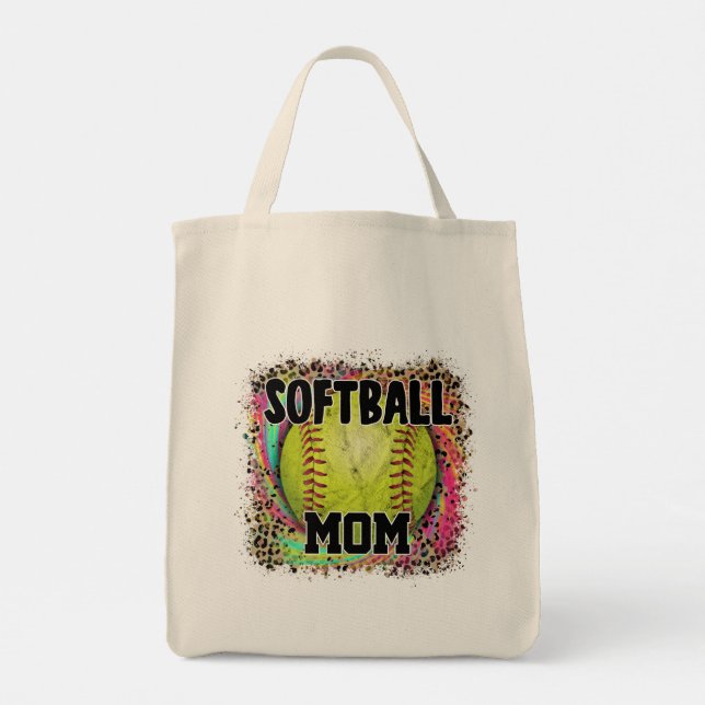 Softball Mama Gefärbte Krawatte Leopard Print Yell Tragetasche (Rückseite)