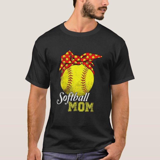 Softball Mama Leopard Funny Baseball Mama Mutter D T-Shirt (Vorderseite)