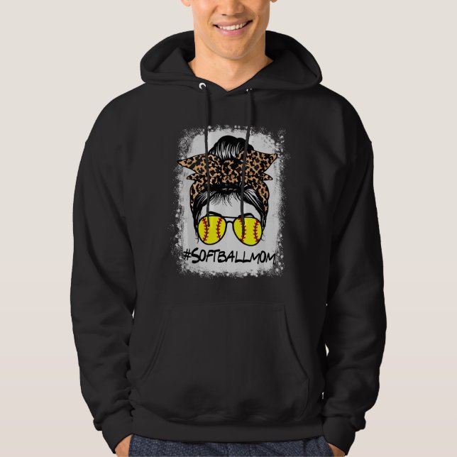 Softball-Mama-Leopard-Unordentlicher-Dutt-Mutterta Hoodie (Vorderseite)