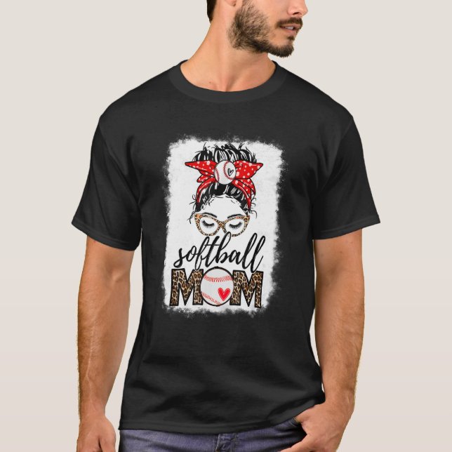 Softball Mama Messy Bun Mama Mother Day Sporty Mo T-Shirt (Vorderseite)
