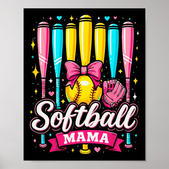Softball Mama Softball Coquette Bow Softball  Poster (Vorne)