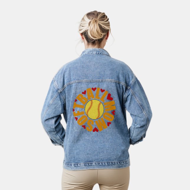 Softball Mama Sporttypografie Rote Liebe Herz Jeansjacke (Modell)