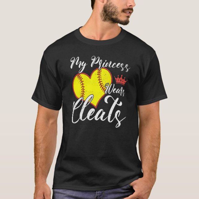 Softball Mama Vater Baseball Player Meine Prinzess T-Shirt (Vorderseite)