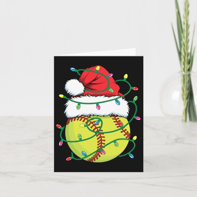 Softball mit Weihnachtsmannmütze Men Boys Weihnach Karte (Vorderseite)