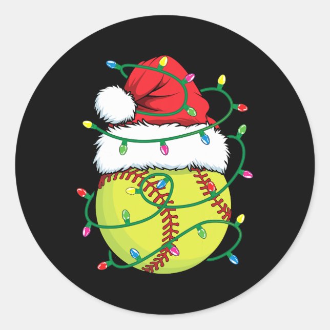 Softball mit Weihnachtsmannmütze Men Boys Weihnach Runder Aufkleber (Vorderseite)