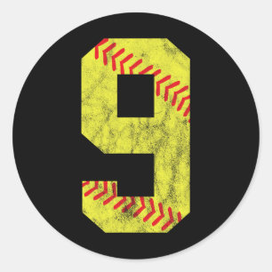 Softball Nummer 9 Neun 9. Geburtstag Runder Aufkleber