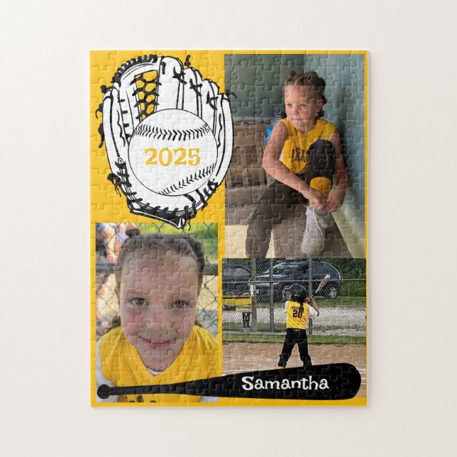 Softball oder Baseball 3 Foto Jigsaw Puzzle Gelb (Vertikal)