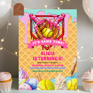 Softball Pinke Eiscreme-Tropf-Geburtstagsfeier Einladung
