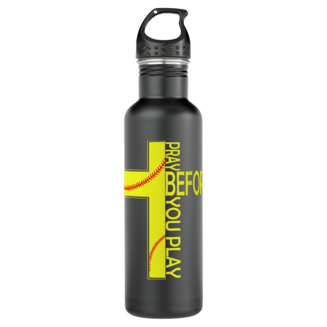 Softball Pitcher Hitter Catcher Beten, bevor Sie p Edelstahlflasche (Vorderseite)