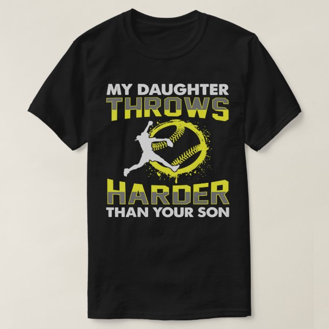 Softball Pitcher Hitter fängt meine Tochter Throws T-Shirt (Design vorne)