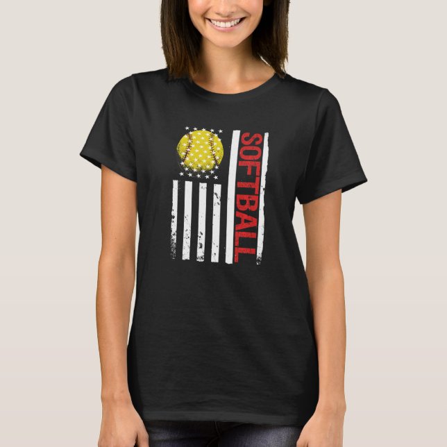 Softball Player American Flag T-Shirt (Vorderseite)