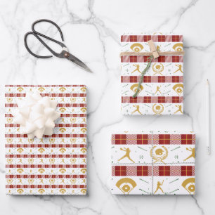 Softball Player für Weihnachtsmädchen - Red Green Geschenkpapier Set