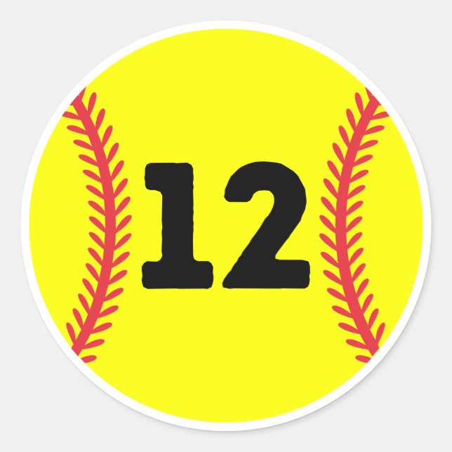 Softball Player Jersey Favorit Number #12 Runder Aufkleber (Vorderseite)