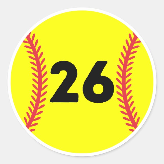 Softball Player Jersey Favorit Number #26 Runder Aufkleber (Vorderseite)