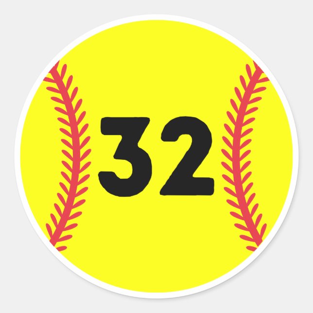 Softball Player Jersey Favorit Number #32 Runder Aufkleber (Vorderseite)