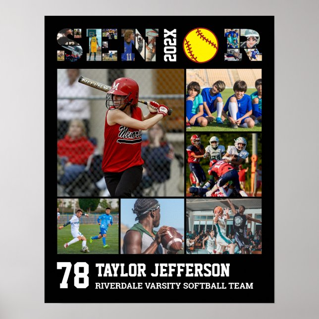 Softball Player Senior Night Sports Foto Collage Poster (Vorne)