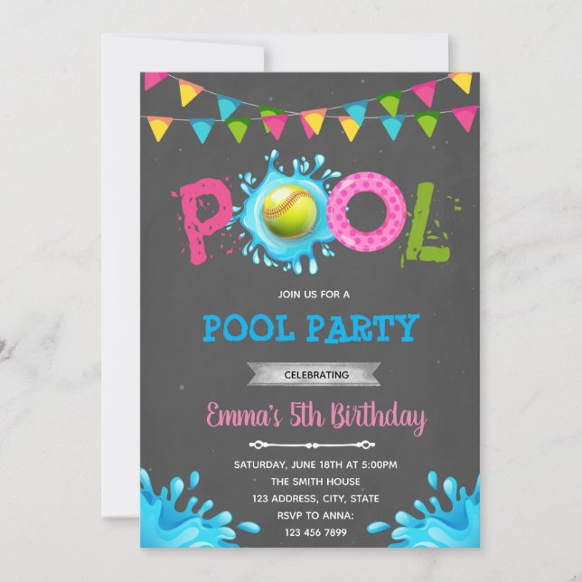 Softball-Pool-Party Einladung (Vorderseite)